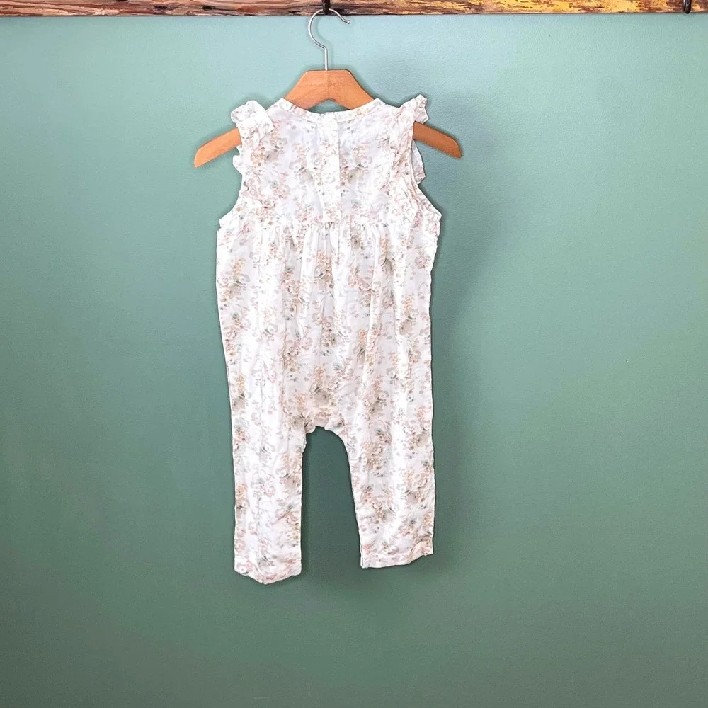 Jamie Kay‎ Kids Organic Cotton Floral Ruffle Romper Jumpsuit 2YRS Cream Pink